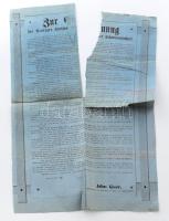 1883 Nyitrai uszodai hirdetmény, hajtott, szakadt, 47x30 cm