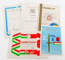 cca 1980 5 darab repüléssel kapcsolatos oklevél, emléklap