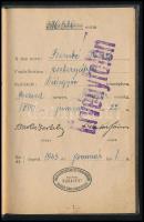 1945 Diósgyőr, Magyarországi Vas- és Fémmunkások Országos Szabad Szakszervezete tagsági könyv Bimbó József esztergályos részére, sok tagsági bélyeggel