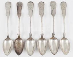 6 db kiskanál, nemesi monogrammal, ezüstözött alpakka, hamis ezüst jellel. 16 cm