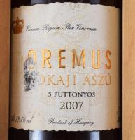 2007 Oremus 5 puttonyos Tokaji Aszú, bontatlan palack, pincében tárolva, 0,5l fa díszdobozban