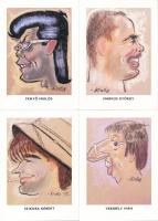 7 db MODERN képeslap: magyar előadóművészek karikatúrái Kallos Lászlótól (1924-1998) / 7 modern postcards: caricatures of Hungarian stage performers