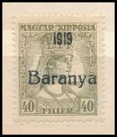 Baranya I. 1921 Zita 40f, Bodor vizsgálójellel (**12.000)