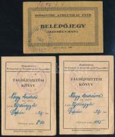 1927 Diósgyőri Athletikai Club belépőjegy (személyjegy), hátoldalán feljegyzésekkel + cca 1950 Újdiósgyőr, Jószerencse Betegségi és Temetkezési Egyesület tagdíjfizetési könyv, 2 db