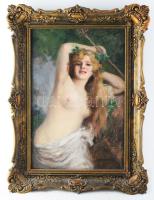 Geiger Richárd (1870-1945): Női akt. Olaj, vászon, jelezve jobbra lent. 60×40 cm. Dekoratív fakeretben. / Richárd Geiger (1870-1945): Female nude. Oil on canvas, signed, framed, 60x40 cm. Framed. Painter Richárd Geiger was born in Vienna (Wien), Austria and moved to Budapest in 1893.