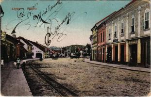 Lippa, Lipova; Fő utca, üzletek. Kerpel Izsó kiadása / main street, shops (kopott sarkak / worn corners)