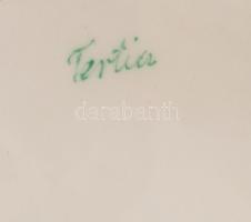 Herendi Tertia virágmintás levél alakú kínáló, jelzett, kis kopással, 23x20 cm