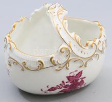 Herendi Apponyi lila mintás kosár alakú kínáló, jelzett, hibátlan, 11x9 cm