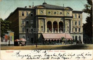 Temesvár, Timisoara; Ferenc József színház, piac / theatre, market (kopott sarkak / worn corners)