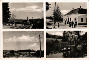 1941 Zabola, Zabala (Háromszék, Treiscaune); "Üdvözlet a visszatért Erdélyből" bevonulás után, Községháza, templom, csónakázók. Száva Ernő kiadása / after the entry of the Hungarian troops, town hall, church, rowing boat (fl)