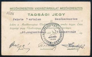 1946 Mezőkeresztes, Mezőkeresztesi Vadásztársulat tagsági jegy, aláírásokkal