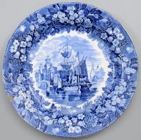 Wedgwood régi hajómintás tál, jelzett, lepattanással, d: 25 cm