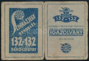 1943 Bp., Rákóczi út 51., jegyirodai jegyváltásra jogosító igazolvány, fényképes, kissé viseltes állapotban