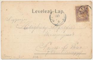 1901 Detta, Ghedu, Deta; Római katolikus templom, Bellavista szálloda, Szent István utca / church, h...