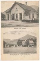 Kudzsir, Kudsir, Cugir; vasútállomás, Gyöngyösy Gyula vegyeskereskedése és saját kiadása. Czelnai Gyula felvétele / railway station, shop (Rb)