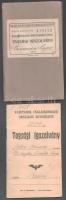 1920 Magyar (kir.) államvasutak vállalati betegsegélyező pénztára tagsági igazolvány (a borítón a kir[ályi] szót áthúzták, illetve a bélyegzőből is eltávolították) + 1936 Vasutasok Családgondozó Országos Egyesülete tagsági igazolvány