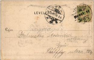 1903 Temesvár, Timisoara; Gyárváros, Kossuth tér, Kohn Testvérek üzlete, piac, templom. Polatsek-fél...