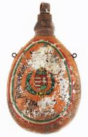 ca 1930 Kivándorlókat védő iroda feliratos, címeres festett fém kulacs , kopott 24 cm