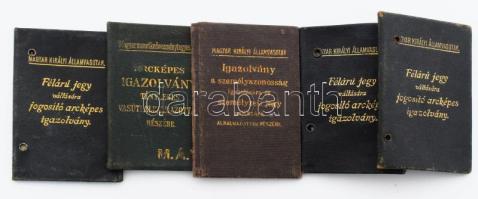 1922-1943 M. Kir. Államvasutak (MÁV) igazolványok, 5 db, változó állapotban