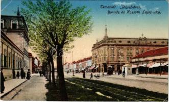 Temesvár, Timisoara; Józsefváros, Bonnáz és Kossuth Lajos utca, villamos / Iosefin, street view with tram (EK)
