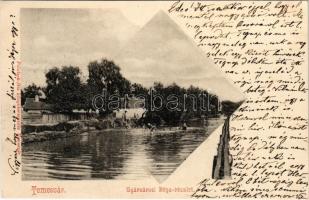 1901 Temesvár, Timisoara; Gyárvárosi Béga részlet, fürdőzők. Polatsek-féle könyvkereskedés kiadása / Bega riverside, bathers