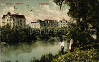 1910 Temesvár, Timisoara; Béga sor, horgászás / Begazeile / Bega riverside, fishing (fl)