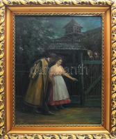 Olvashatatlan (Nyilasy S?) jelzéssel: Szerelmesek. Olaj, fa. Dekoratív, kissé sérült fakeretben 50x40 cm