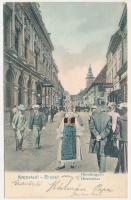 1904 Brassó, Kronstadt, Brasov; Hirser utca, Carl Dendorfer és Anton Bros üzlete. montázs / Hirschergasse / street, shops. montage (EK)