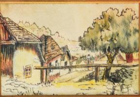 Jelzés nélkül: Budapest, régi Tabán, Hullám utca. Vegyes technika, vászon. Dekoratív, üvegezett, kissé sérült fakeretben 9x14 cm