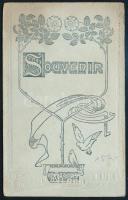 cca 1910-1920 Társaság a szabadban, vizitkártya, jelzés nélkül, szecessziós verzóval, 11x7 cm