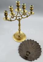 Masszív réz gyertyatartó, ötágú 40 cm, + kagylós fali gyertyatartó. fém 22 cm