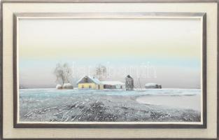 Wárkonyi Gyula (1947-): Tanya. Olaj, farost, jelzett, fakeretben, 40x70 cm