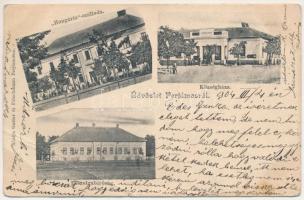 1904 Perjámos, Periam; Hungária szálloda, Községháza, Főszolgabíróság. Kiadja Gatter és Frischmann / hotel, town hall, court (fa)