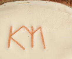 Kerezsi Gyöngyi (1943-): Vonalas váza, jelzett, mázhibával, m: 21 cm