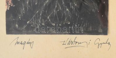 Wárkonyi Gyula (1947-): Magány. Akvarell, tus, papír jelzett, üvegezett fakeretben, 23x11 cm