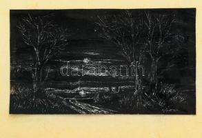 Wárkonyi Gyula (1947-): Naplemente. Vegyes technika, papír jelzett, üvegezett fakeretben, 11,5x20 cm