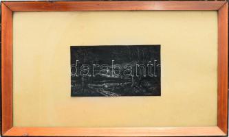 Wárkonyi Gyula (1947-): Naplemente. Vegyes technika, papír jelzett, üvegezett fakeretben, 11,5x20 cm