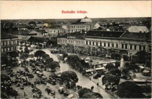 1908 Szabadka, Subotica; látkép, piac, villamos. Lipsitz kiadása / general view with market and tram (fl)