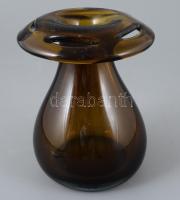 cca 1950/60 mid-century anyagában színezett gombaváza, szakított üveg, jelzés nélkül, hibátlan, m: 17,5 cm