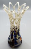 Murano anyagában színezett nagyméretű hálós váza, jelzés nélkül, hibátlan, m: 38 cm