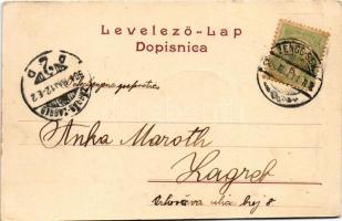 1904 Senj, Zengg; Zvonimir trg (Cilnica) / piac, Hotel Zagreb szálloda / market, hotel (gyűrődés / c...