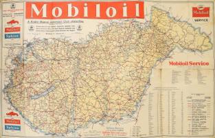 1939 Kir. M. Automobil Club Magyarország útállapot térképe, 1:700,000, Bp., Magyar Földrajzi Intézet, korabeli reklámokkal, a hátoldalán javított, kis lyukakkal, 60x94 cm