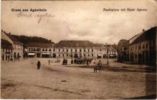 1918 Szentágota, Agnetheln, Agnita; Marktplatz mit Hotel Agneta / Piac tér, szálloda, üzletek. Michael Gärtner kiadása / market square, hotel, shops (EK)