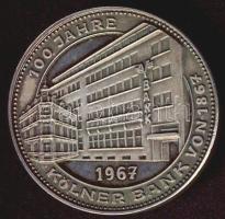 NSZK 1967. "100 éves a Kölner Bank" Ag emlékérem 21g T:2
