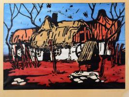 Nagy Rezső (-): Tanya, 1972. Linómetszet, papír, jelzett. Paszpartuban. 42,5×61,5 cm