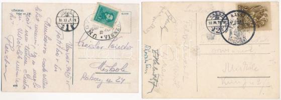 2 db RÉGI képeslap visszatért bélyegzésekkel (Kassa, Ungvár)