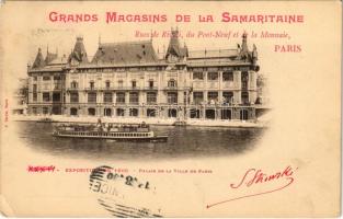 1900 Paris, Exposition Universelle de 1900. Palais de la Ville de Paris. Grands Magasins de la Samaritaine / International Exposition, World's Fair, steamship, advertising card. A. Taride (EK)