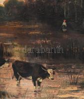 Kürti jelzéssel: Tehenek a tájban. Olaj, vászon. 75x100 cm