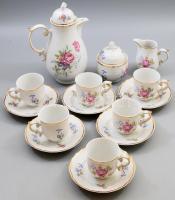 Hollóházi Hajnalka mintás mokkás / kávés készlet, Kézzel festett, jelzett, teljes, hibátlan.