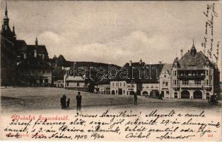 1902 Segesvár, Schässburg, Sighisoara; tér, üzletek. Vándory kiadása / square, shops